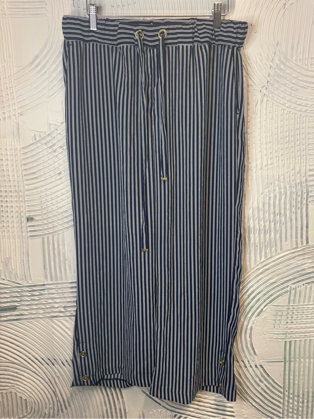 Michael Kors Navy and White Vertical Stripe Wide-Leg Pants